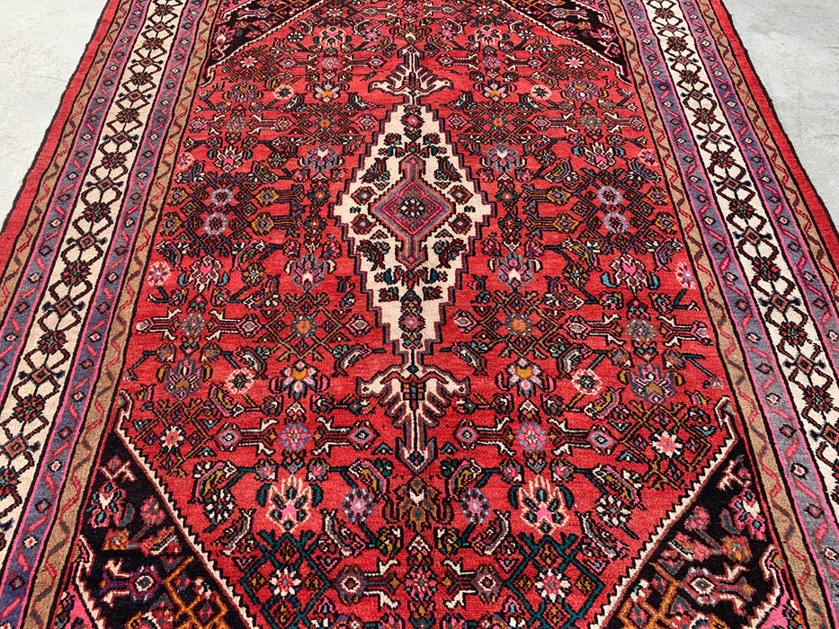10'1" x 7'2" Handgeknoopt Perzisch wollen tapijt – Rood, ivoor & marineblauw geometrisch medaillonontwerp – KBHM-760