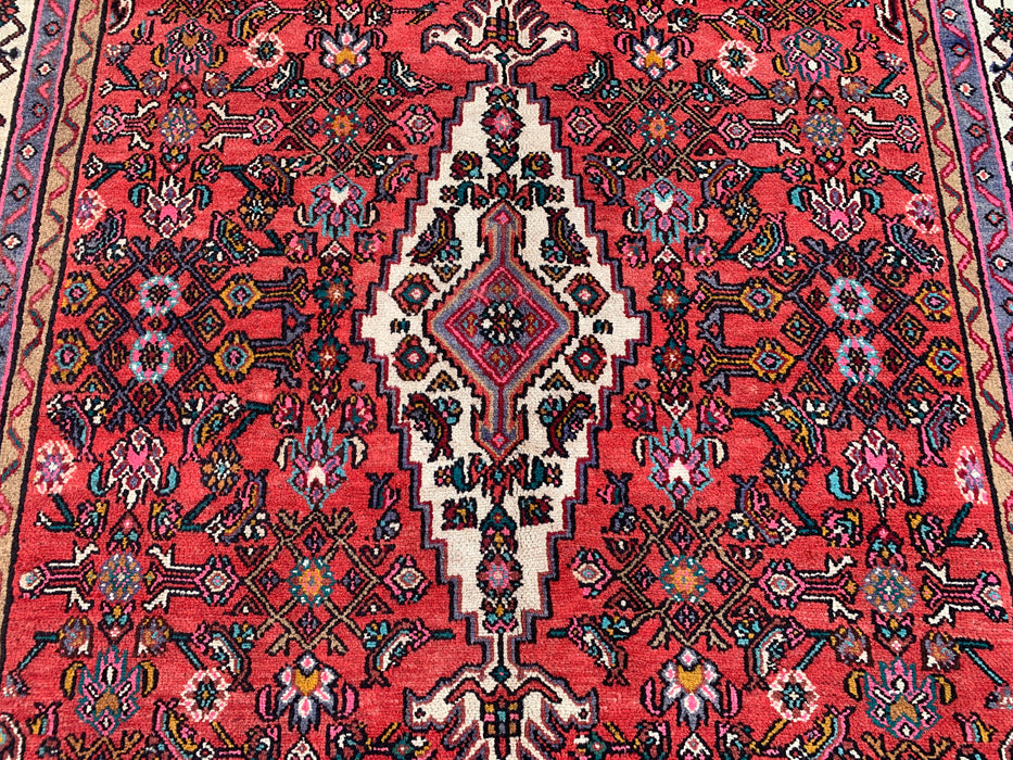 10'1" x 7'2" Handgeknoopt Perzisch wollen tapijt – Rood, ivoor & marineblauw geometrisch medaillonontwerp – KBHM-760