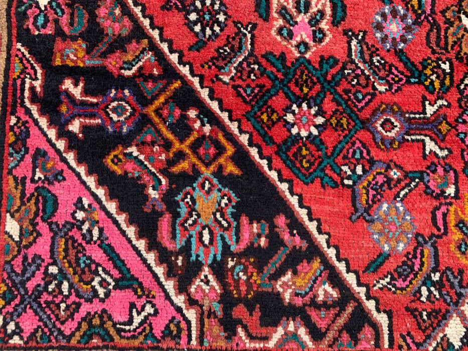 10'1" x 7'2" Handgeknoopt Perzisch wollen tapijt – Rood, ivoor & marineblauw geometrisch medaillonontwerp – KBHM-760