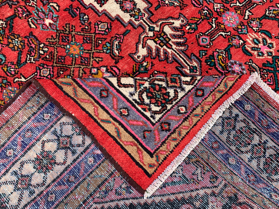10'1" x 7'2" Handgeknoopt Perzisch wollen tapijt – Rood, ivoor & marineblauw geometrisch medaillonontwerp – KBHM-760