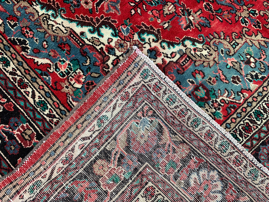 11'5" x 8'6" handgeknoopt Perzisch wollen tapijt – Rood, ivoor & blauw bloemenmedaillonontwerp – KBHM-761