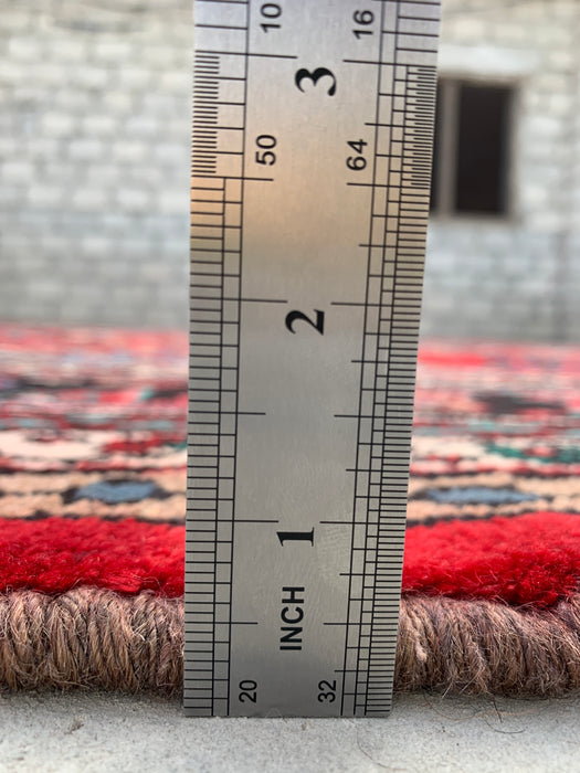 11'5" x 8'6" handgeknoopt Perzisch wollen tapijt – Rood, ivoor & blauw bloemenmedaillonontwerp – KBHM-761