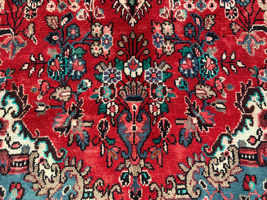 11'5" x 8'6" handgeknoopt Perzisch wollen tapijt – Rood, ivoor & blauw bloemenmedaillonontwerp – KBHM-761