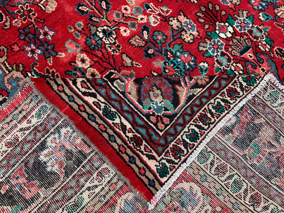 11'5" x 8'6" handgeknoopt Perzisch wollen tapijt – Rood, ivoor & blauw bloemenmedaillonontwerp – KBHM-761