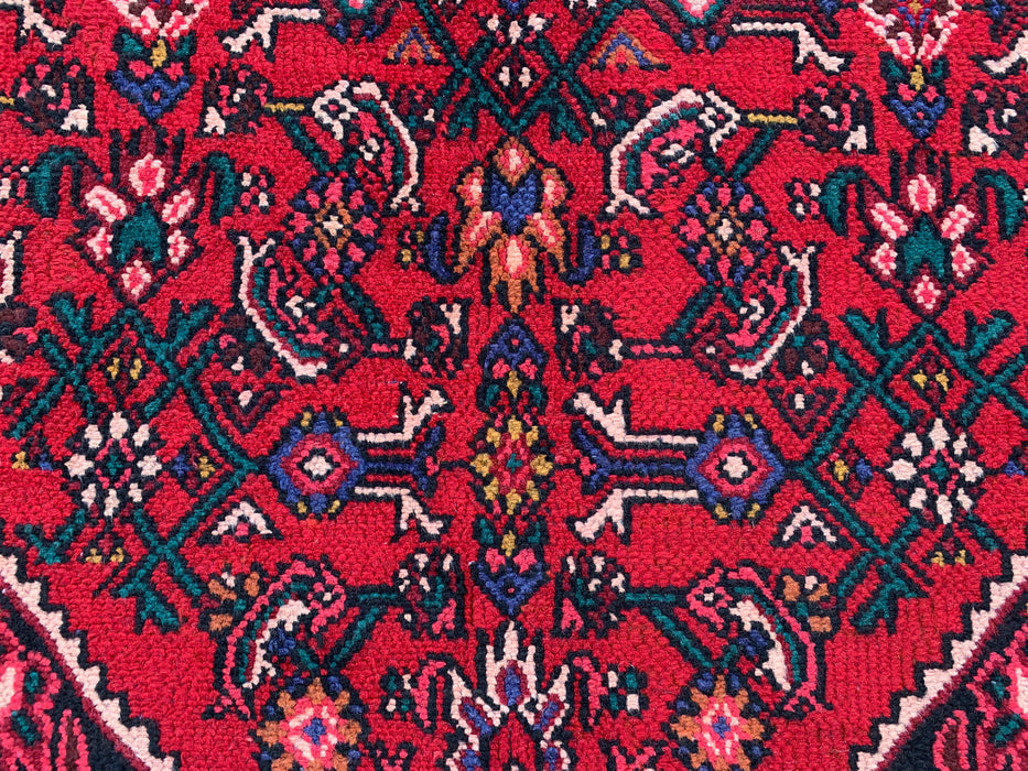 11'6" x 8'5" handgeknoopt Perzisch wollen vloerkleed – Rood, ivoor & marineblauw tribaal medaillonontwerp – KBHM-762