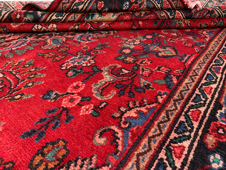 Handmade Persian Wool Area Rug 7x10 - Red, Navy & Ivory Floral Medallion Persian Style Rug - Exact Size 9'9" x 7'0" - KBHM-763