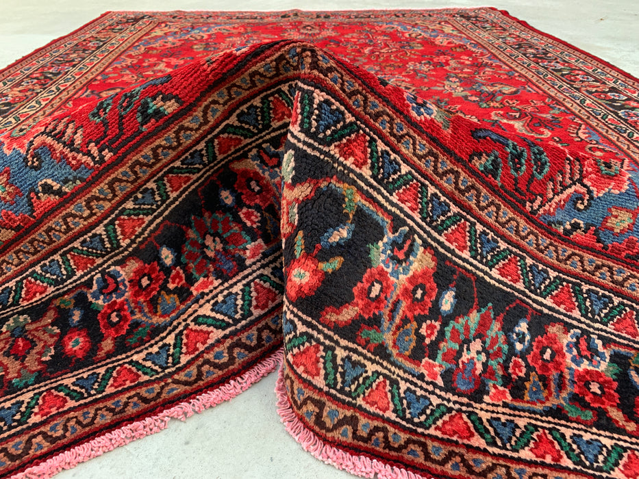 Handmade Persian Wool Area Rug 7x10 - Red, Navy & Ivory Floral Medallion Persian Style Rug - Exact Size 9'9" x 7'0" - KBHM-763