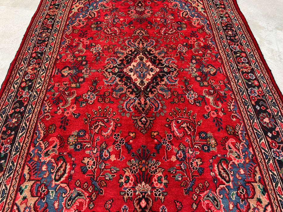 Handmade Persian Wool Area Rug 7x10 - Red, Navy & Ivory Floral Medallion Persian Style Rug - Exact Size 9'9" x 7'0" - KBHM-763