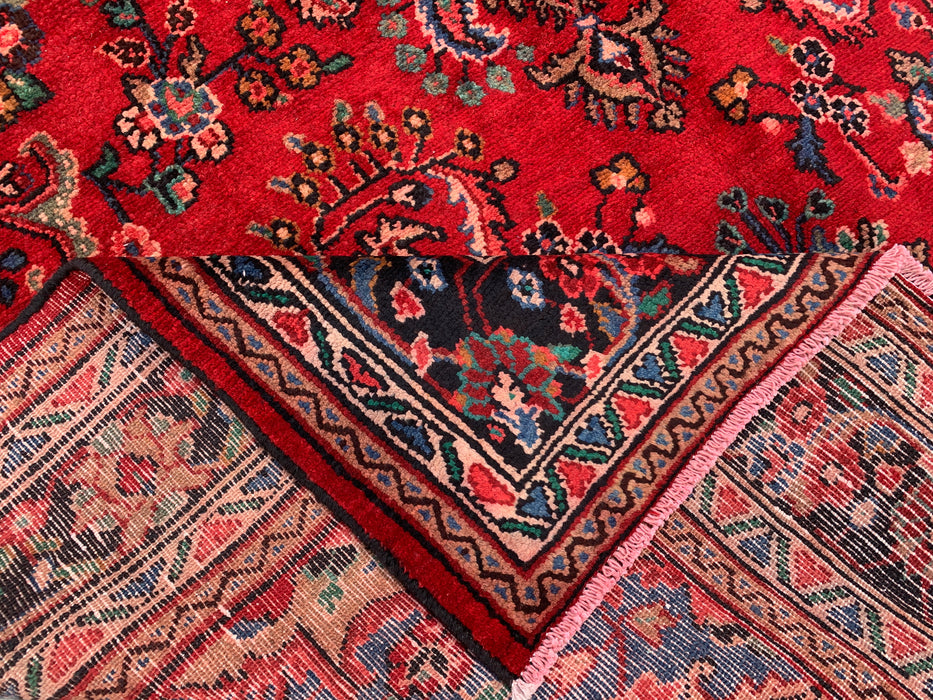 Handmade Persian Wool Area Rug 7x10 - Red, Navy & Ivory Floral Medallion Persian Style Rug - Exact Size 9'9" x 7'0" - KBHM-763