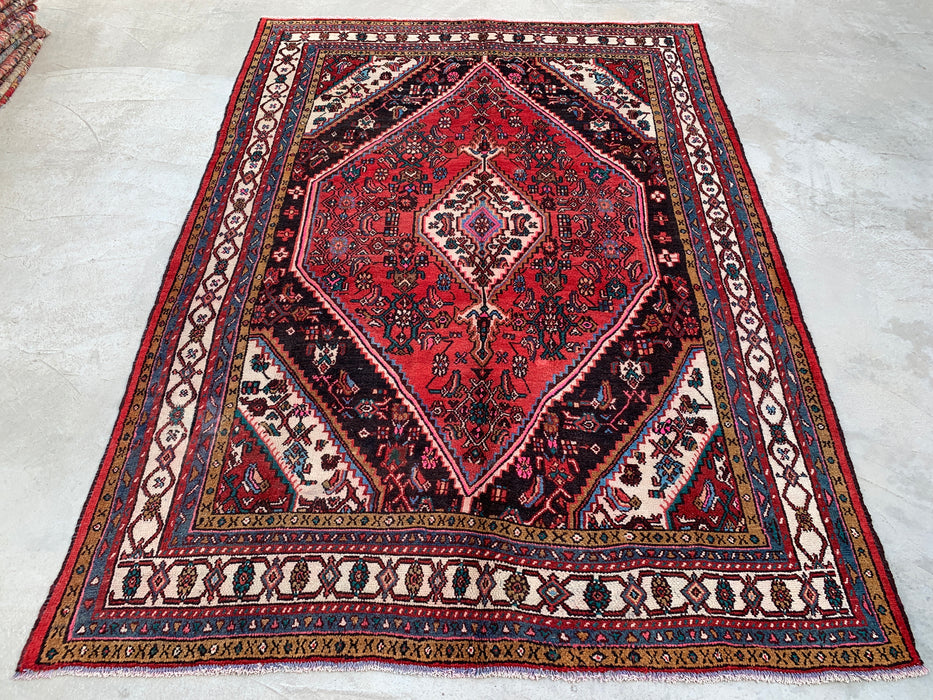 299 cm x 244 cm handgeknoopt Perzisch wollen tapijt – Rood, ivoor & marineblauw tribaal medaillonontwerp – KBHM-764
