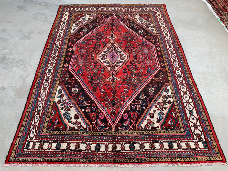 299 cm x 244 cm handgeknoopt Perzisch wollen tapijt – Rood, ivoor & marineblauw tribaal medaillonontwerp – KBHM-764