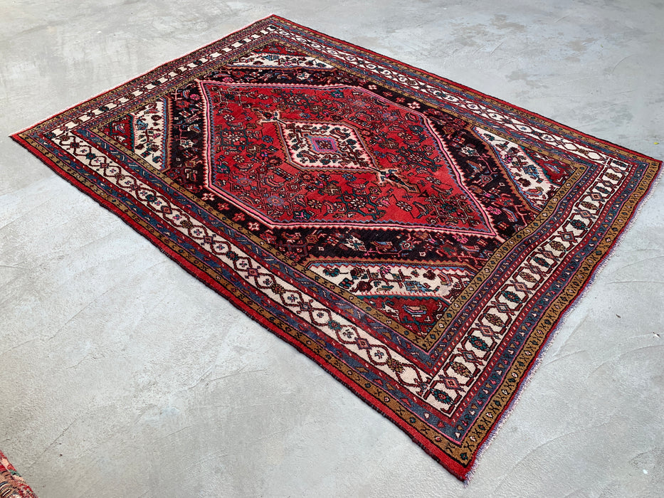 299 cm x 244 cm handgeknoopt Perzisch wollen tapijt – Rood, ivoor & marineblauw tribaal medaillonontwerp – KBHM-764