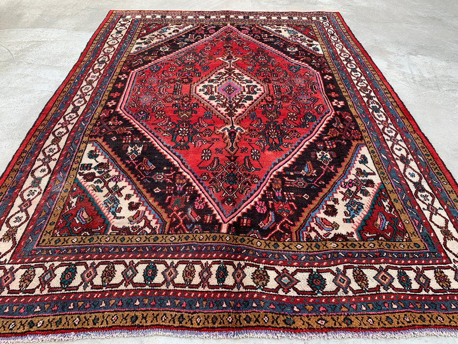 299 cm x 244 cm handgeknoopt Perzisch wollen tapijt – Rood, ivoor & marineblauw tribaal medaillonontwerp – KBHM-764