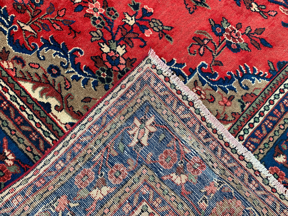 11'6" x 8'6" Handgeknoopt Perzisch wollen tapijt – Rood, ivoor & blauw bloemig medaillonontwerp – KBHM-765