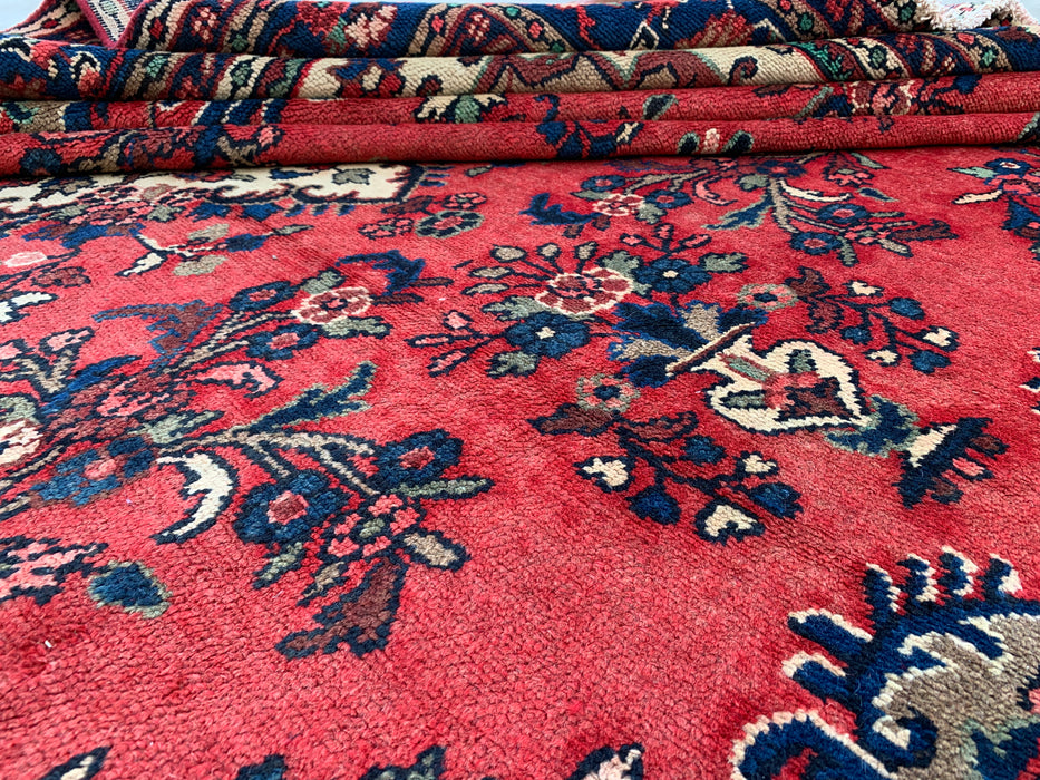 11'6" x 8'6" Handgeknoopt Perzisch wollen tapijt – Rood, ivoor & blauw bloemig medaillonontwerp – KBHM-765