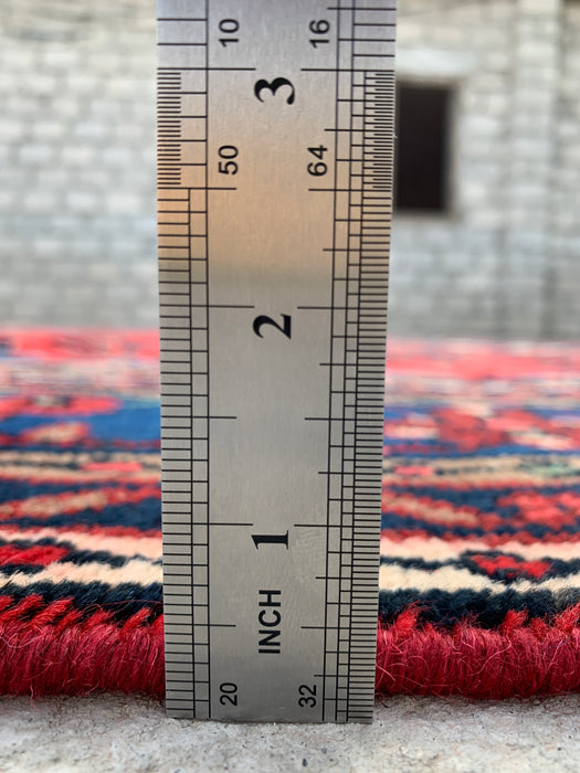 11'6" x 8'6" Handgeknoopt Perzisch wollen tapijt – Rood, ivoor & blauw bloemig medaillonontwerp – KBHM-765