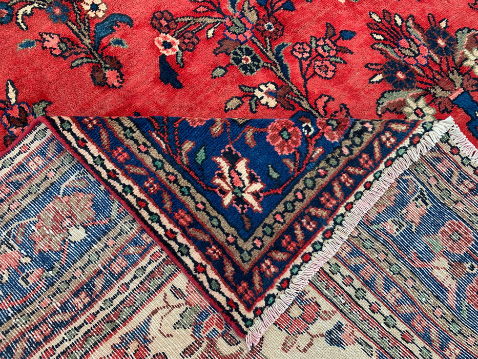 11'6" x 8'6" Handgeknoopt Perzisch wollen tapijt – Rood, ivoor & blauw bloemig medaillonontwerp – KBHM-765