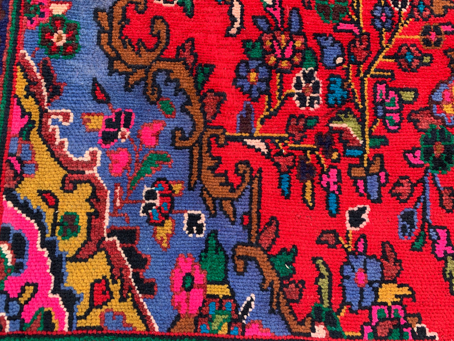 Handgemaakt Perzisch wollen vloerkleed 7x10 - Rood, marineblauw & ivoorkleurig bloemenmedaillon Perzische stijl vloerkleed - Exacte afmeting 9'11" x 6'8" - KBHM-766