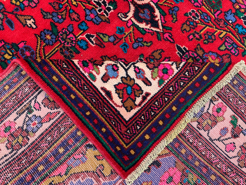 Handgemaakt Perzisch wollen vloerkleed 7x10 - Rood, marineblauw & ivoorkleurig bloemenmedaillon Perzische stijl vloerkleed - Exacte afmeting 9'11" x 6'8" - KBHM-766