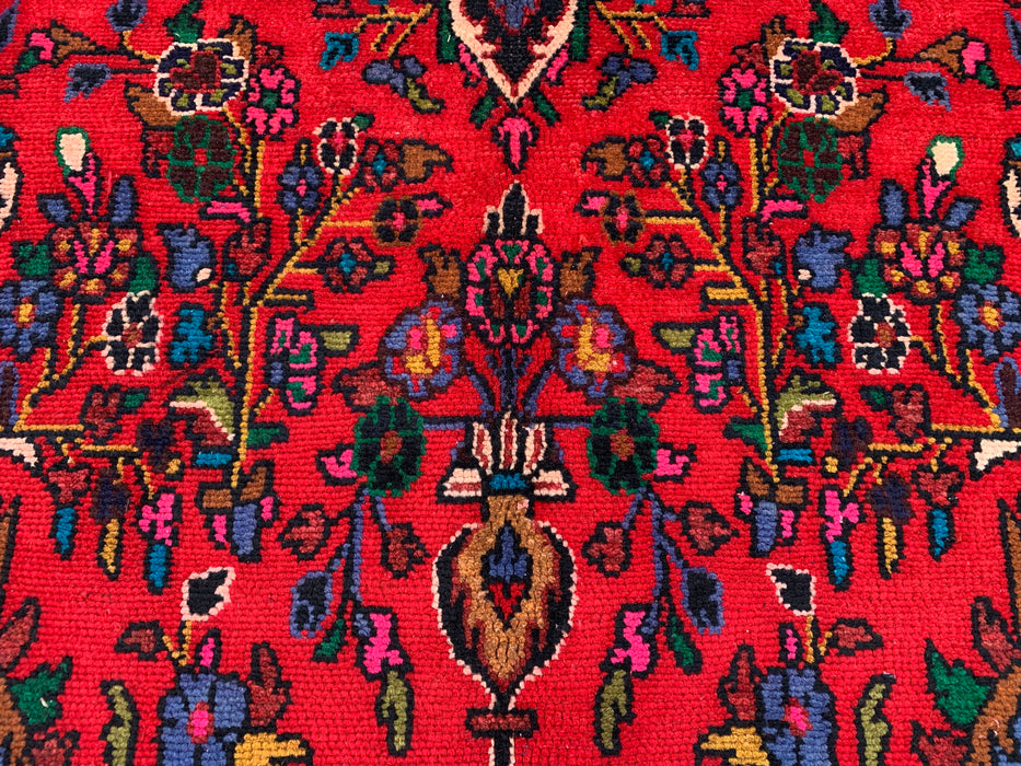 Handgemaakt Perzisch wollen vloerkleed 7x10 - Rood, marineblauw & ivoorkleurig bloemenmedaillon Perzische stijl vloerkleed - Exacte afmeting 9'11" x 6'8" - KBHM-766