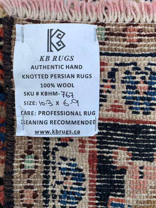 Handgemaakt Perzisch wollen vloerkleed 7x10 - Rood, blauw & ivoor kleurig bloemenmedaillon Perzisch stijl kleed - Exacte afmeting 10'3" x 6'9" - KBHM-767