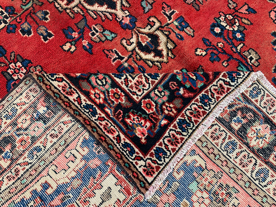 Handgemaakt Perzisch wollen vloerkleed 7x10 - Rood, blauw & ivoor kleurig bloemenmedaillon Perzisch stijl kleed - Exacte afmeting 10'3" x 6'9" - KBHM-767