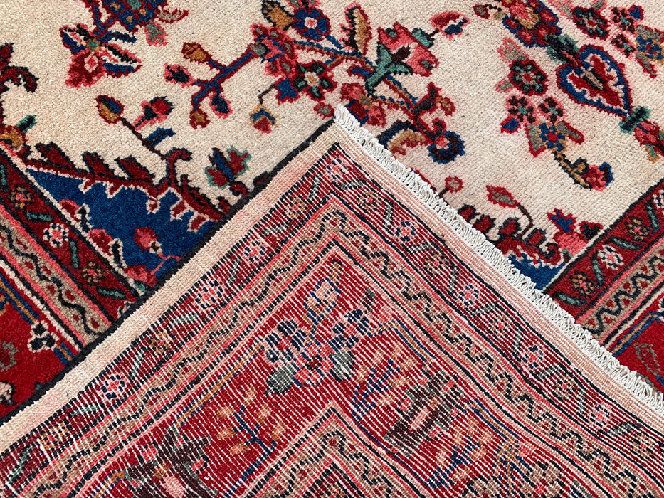 Handgemaakt Perzisch wollen vloerkleed 210x300 cm - Ivoor, rood en blauw Perzisch stijl kleed met bloemenmedaillon - Exacte afmetingen 292 cm x 211 cm - KBHM-768