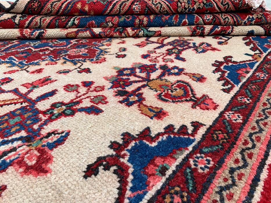 Handgemaakt Perzisch wollen vloerkleed 210x300 cm - Ivoor, rood en blauw Perzisch stijl kleed met bloemenmedaillon - Exacte afmetingen 292 cm x 211 cm - KBHM-768