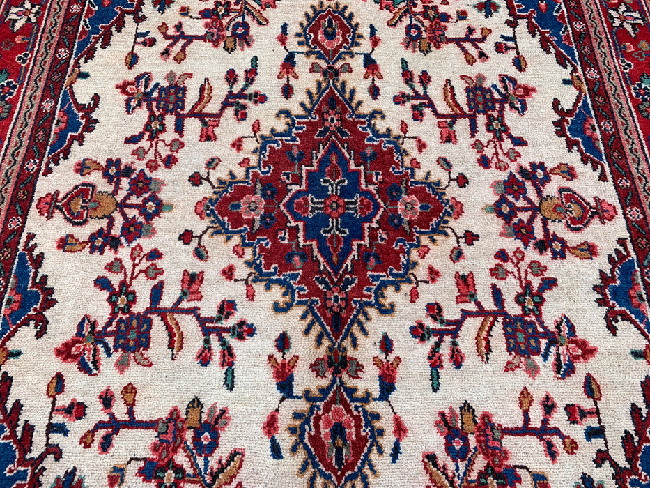 Handgemaakt Perzisch wollen vloerkleed 210x300 cm - Ivoor, rood en blauw Perzisch stijl kleed met bloemenmedaillon - Exacte afmetingen 292 cm x 211 cm - KBHM-768
