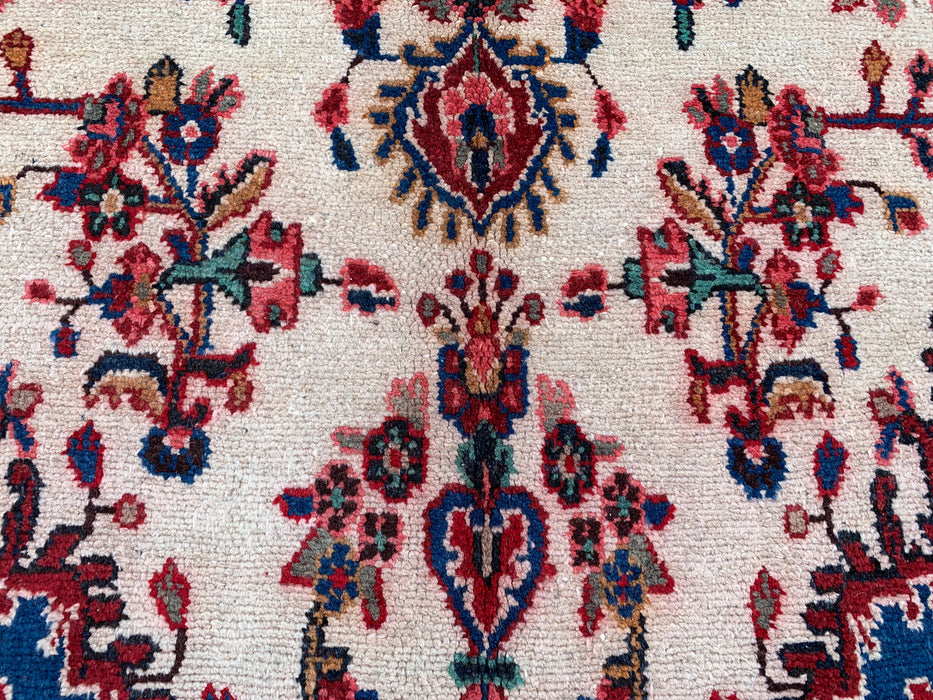 Handgemaakt Perzisch wollen vloerkleed 210x300 cm - Ivoor, rood en blauw Perzisch stijl kleed met bloemenmedaillon - Exacte afmetingen 292 cm x 211 cm - KBHM-768
