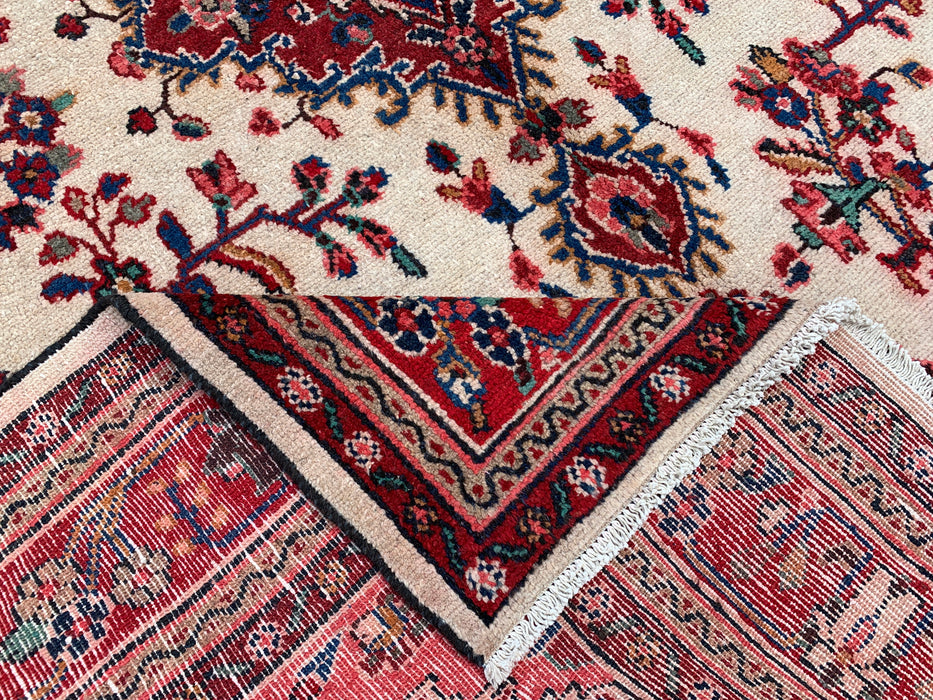 Handgemaakt Perzisch wollen vloerkleed 210x300 cm - Ivoor, rood en blauw Perzisch stijl kleed met bloemenmedaillon - Exacte afmetingen 292 cm x 211 cm - KBHM-768