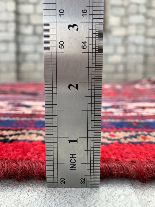 10'1" x 7'0" Handgeknoopt Perzisch wollen tapijt – Rood, ivoor & marineblauw tribaal medaillonontwerp – KBHM-769