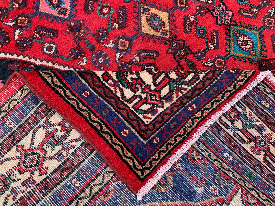 10'1" x 7'0" Handgeknoopt Perzisch wollen tapijt – Rood, ivoor & marineblauw tribaal medaillonontwerp – KBHM-769