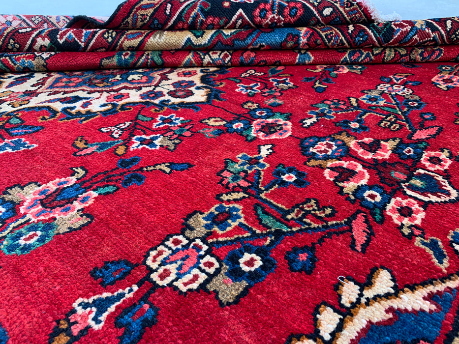 292 x 221 cm handgeknoopt Perzisch wollen tapijt – Rood, blauw & ivoorkleurig bloemenmedaillonontwerp – KBHM-770