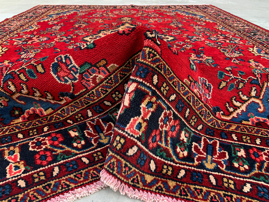 292 x 221 cm handgeknoopt Perzisch wollen tapijt – Rood, blauw & ivoorkleurig bloemenmedaillonontwerp – KBHM-770