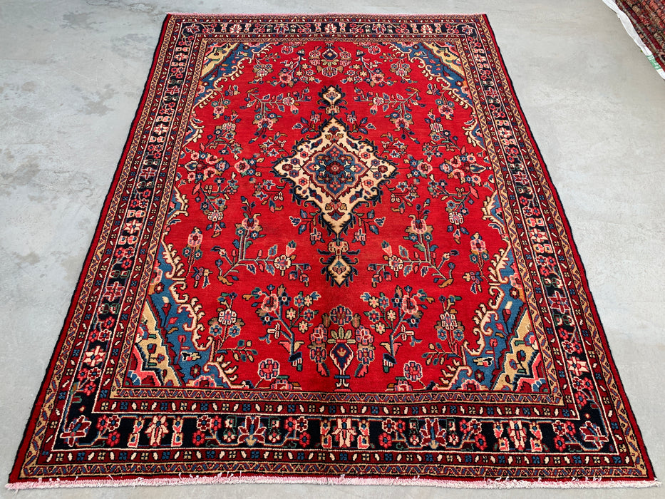 292 x 221 cm handgeknoopt Perzisch wollen tapijt – Rood, blauw & ivoorkleurig bloemenmedaillonontwerp – KBHM-770