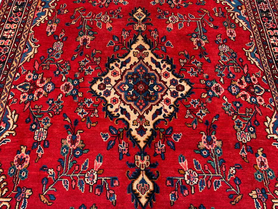 292 x 221 cm handgeknoopt Perzisch wollen tapijt – Rood, blauw & ivoorkleurig bloemenmedaillonontwerp – KBHM-770