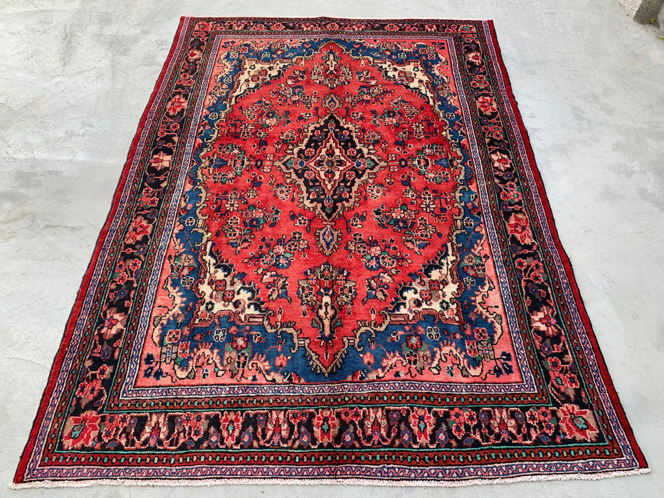 Handgemaakt Perzisch wollen vloerkleed 213x305 cm - Rood, blauw & ivoorkleurig bloemenmedaillon Perzisch stijl kleed - Exacte afmeting 297 cm x 211 cm - KBHM-771