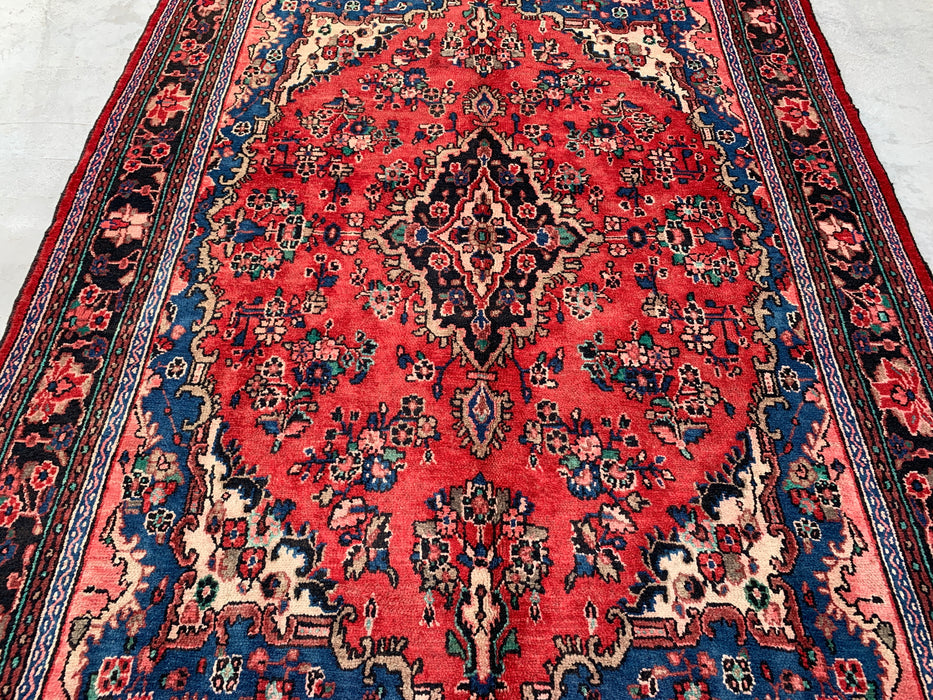 Handgemaakt Perzisch wollen vloerkleed 213x305 cm - Rood, blauw & ivoorkleurig bloemenmedaillon Perzisch stijl kleed - Exacte afmeting 297 cm x 211 cm - KBHM-771