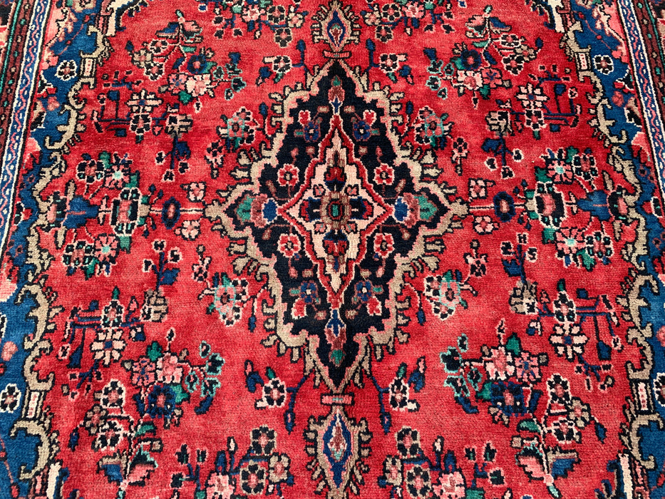 Handgemaakt Perzisch wollen vloerkleed 213x305 cm - Rood, blauw & ivoorkleurig bloemenmedaillon Perzisch stijl kleed - Exacte afmeting 297 cm x 211 cm - KBHM-771