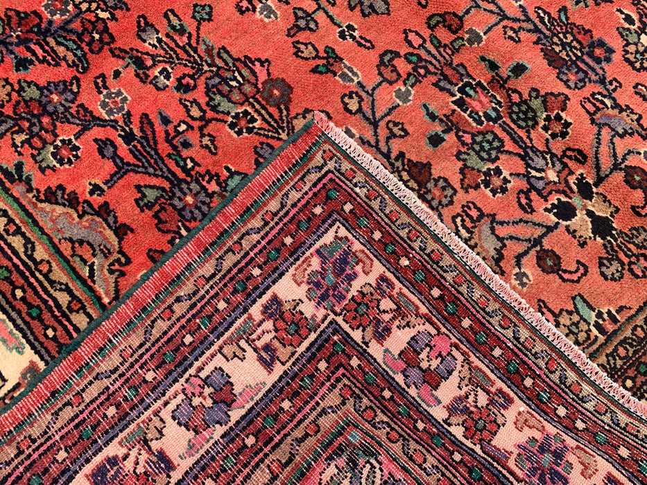 Handgemaakt Perzisch wollen vloerkleed 7x10 - Vintage bloemenmedaillon Perzische stijl in roze, taupe & ivoor - Exacte afmeting 9'6" x 6'11" - KBHM-772