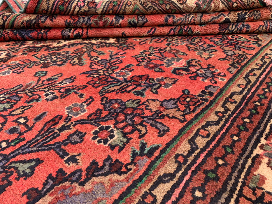 Handgemaakt Perzisch wollen vloerkleed 7x10 - Vintage bloemenmedaillon Perzische stijl in roze, taupe & ivoor - Exacte afmeting 9'6" x 6'11" - KBHM-772