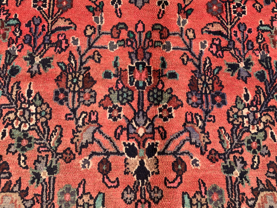 Handgemaakt Perzisch wollen vloerkleed 7x10 - Vintage bloemenmedaillon Perzische stijl in roze, taupe & ivoor - Exacte afmeting 9'6" x 6'11" - KBHM-772