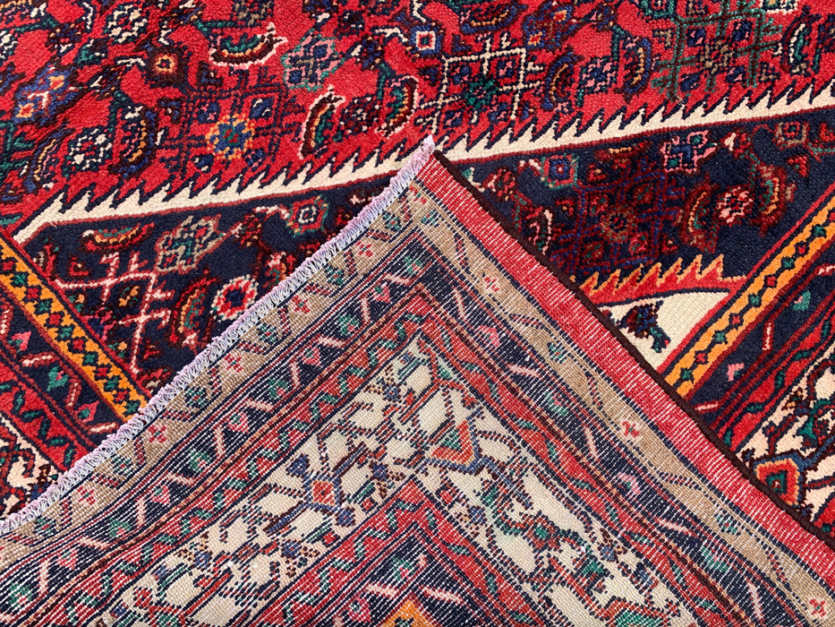 Handgemaakt Perzisch wollen vloerkleed 215x305 cm - Rood, ivoor & marineblauw tribaal medaillon Perzische stijl kleed - Exacte afmeting 302 cm x 213 cm - KBHM-773