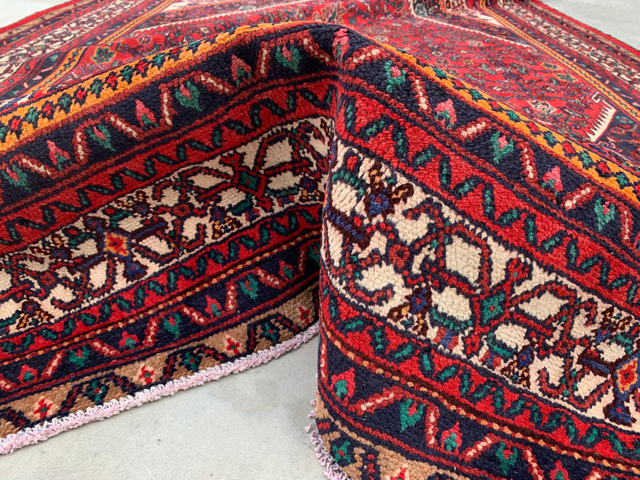 Handgemaakt Perzisch wollen vloerkleed 215x305 cm - Rood, ivoor & marineblauw tribaal medaillon Perzische stijl kleed - Exacte afmeting 302 cm x 213 cm - KBHM-773