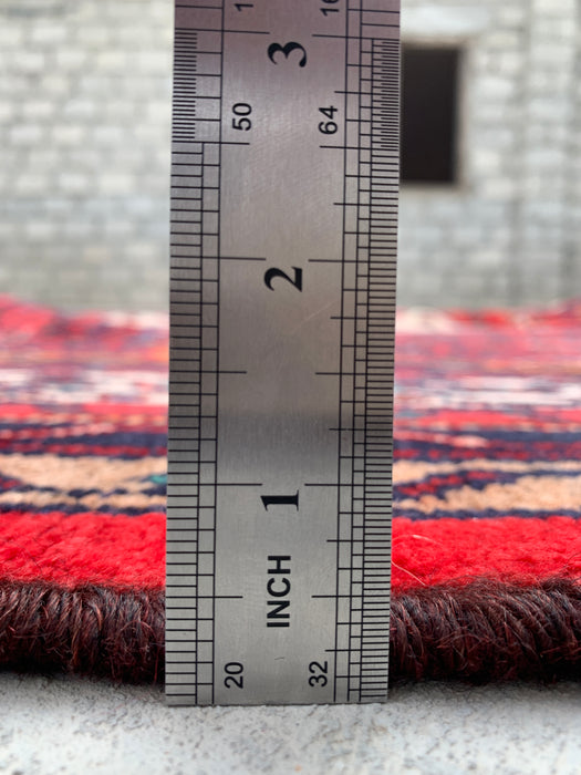 Handgemaakt Perzisch wollen vloerkleed 215x305 cm - Rood, ivoor & marineblauw tribaal medaillon Perzische stijl kleed - Exacte afmeting 302 cm x 213 cm - KBHM-773