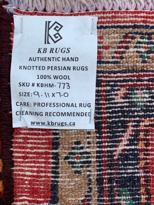 Handgemaakt Perzisch wollen vloerkleed 215x305 cm - Rood, ivoor & marineblauw tribaal medaillon Perzische stijl kleed - Exacte afmeting 302 cm x 213 cm - KBHM-773