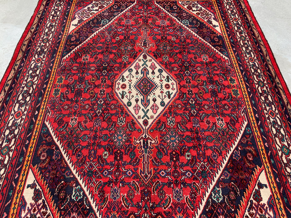 Handgemaakt Perzisch wollen vloerkleed 215x305 cm - Rood, ivoor & marineblauw tribaal medaillon Perzische stijl kleed - Exacte afmeting 302 cm x 213 cm - KBHM-773