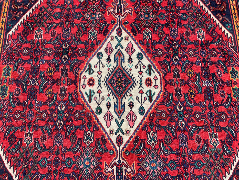 Handgemaakt Perzisch wollen vloerkleed 215x305 cm - Rood, ivoor & marineblauw tribaal medaillon Perzische stijl kleed - Exacte afmeting 302 cm x 213 cm - KBHM-773