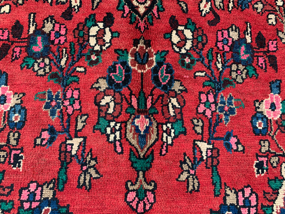Handgemaakt Perzisch wollen vloerkleed 7x10 - Rood, marineblauw & ivoorkleurig Perzisch stijl kleed met bloemenmedaillon - Exacte afmeting 299 cm x 211 cm - KBHM-774